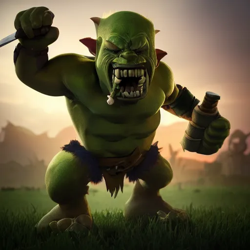 Image similar to barbarian goblin hybrid clash of clans, clash royale, concept art, octane render, unreal engine 5, highly detailed, high quality, 8 k, soft lighting, realistic face, path traced