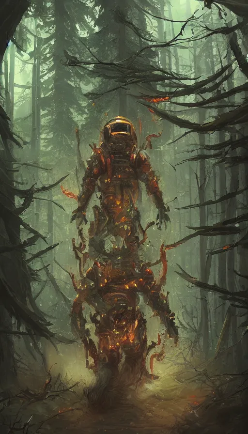 Image similar to astronaut walking in a forest made out of many demonic head and claws, by blizzard concept artists