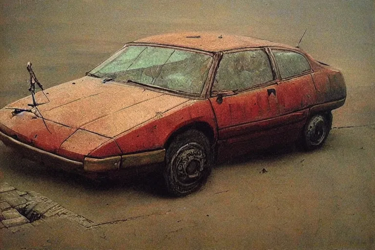 Image similar to parking lot car painted by beksinski