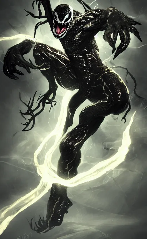 Image similar to venom as the scariest flash, dynamic lighting, fantasy concept art, trending on art station, stunning visuals, creative, cinematic, ultra detailed, ray tracing, sun rays, hyper realistic