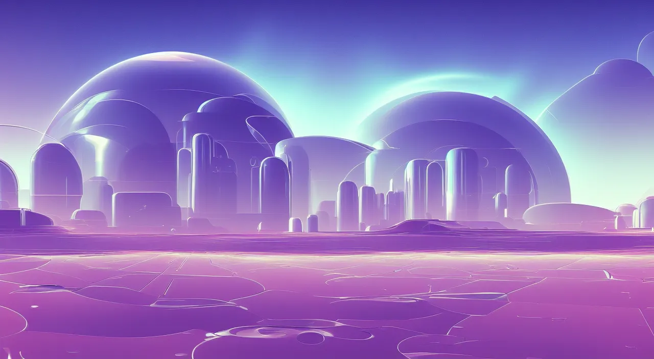 Prompt: soft clean chrome geometric landscape, retrofuturism, sci - fi, hyper realism, vaporwave aesthetic, digital art