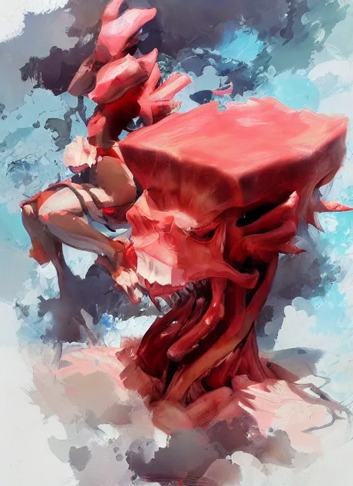 Image similar to semi reallistic gouache gesture painting, by yoshitaka amano, by ruan jia, by Conrad roset, by dofus online artists, detailed anime 3d render watermelon monster, watermelon terrible monster, anthropomorphic watermelon, portrait, cgsociety, artstation, rococo mechanical, Digital reality, sf5 ink style, dieselpunk atmosphere, gesture drawn