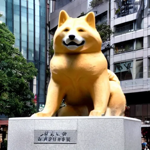 Image similar to the statue of hachiko in shibuya is doge the shiba - inu. kabosu.