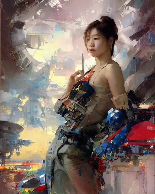 Image similar to Lee Jin-Eun by John Berkey and Peter Mohrbacher, rule of thirds, seductive look, beautiful, in intergalactic hq, Refined, masterpiece