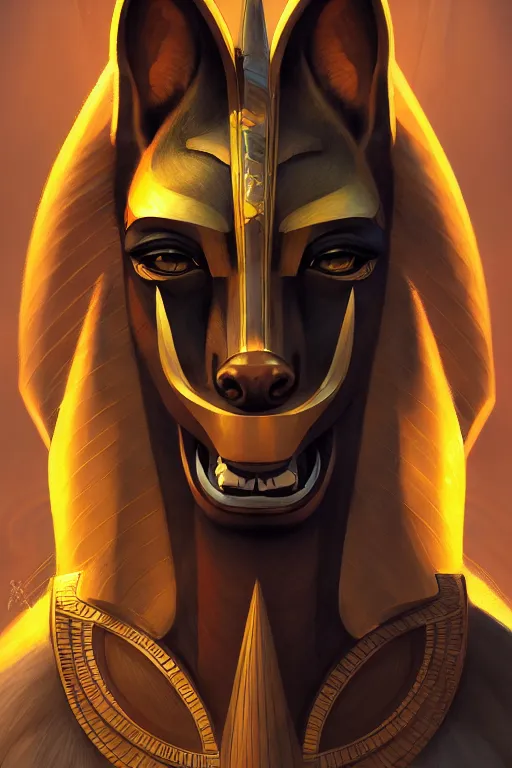 Image similar to the god anubis, egyptian setting, portrait, sharp focus, digital art, cgsociety, concept art, post processed, dynamic lighting, artstation, by rossdraws and jazza