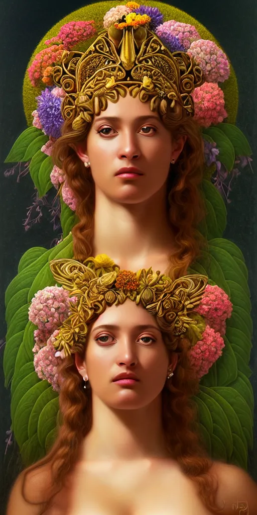 Image similar to portrait of the goddess of tennis, unusual beauty, flowers and plants, emotionally evoking symbolic metaphors, head in focus, fantasy, ornamental, intricate, elegant, sensual, highly detailed digital painting, artstation, concept art, painterly, golden ratio, sharp focus, illustration, art by John William Godward and Boris Vallejo and Zdzisław Beksiński,