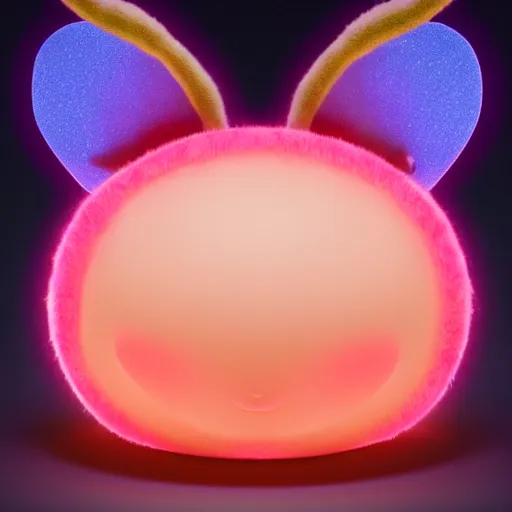 Prompt: an alien with a face that looks like a fuzzy peach the peach is fuzzy pink warm and ripe the alien has horns and a mean smile, 4k, highly detailed, high quality, amazing, high particle effects, glowing, majestic, soft lighting, realistic reflections