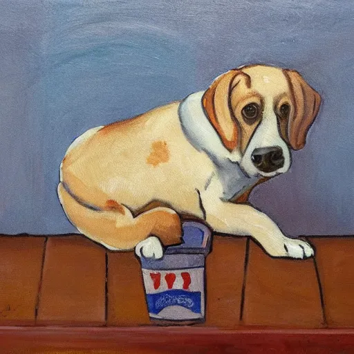 Image similar to painting of a dog eating ice cream