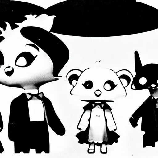 Image similar to A film noir in the style of Dr Caligari featuring the Sylvanian family