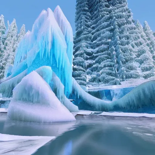 Prompt: magnificent ice formations and a lake, cinematic, unreal engine 5