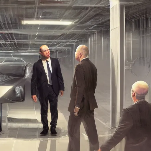 Image similar to illustration of a meeting between elon musk, mark zuckenberg, jeff bezos, very clear face, high quality, very detailled, by artgem, by david rutkowski, greg ruthowski, ruan jia