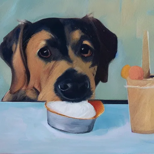 Image similar to painting of a dog eating ice cream