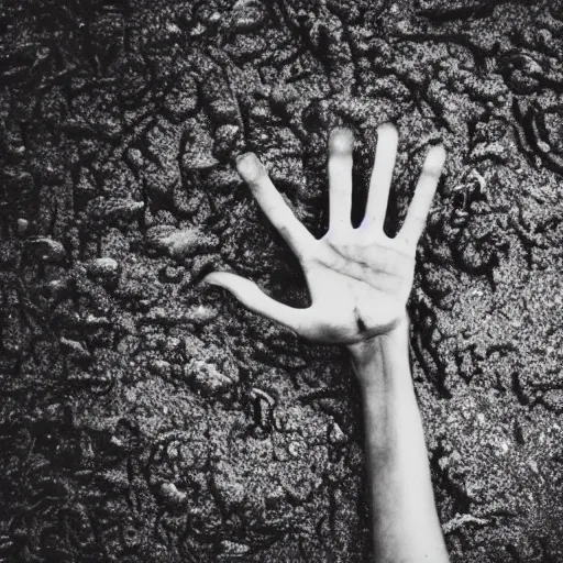 Image similar to stranded ship, hands reaching up from the sea, creepy, deep blue sea, dread