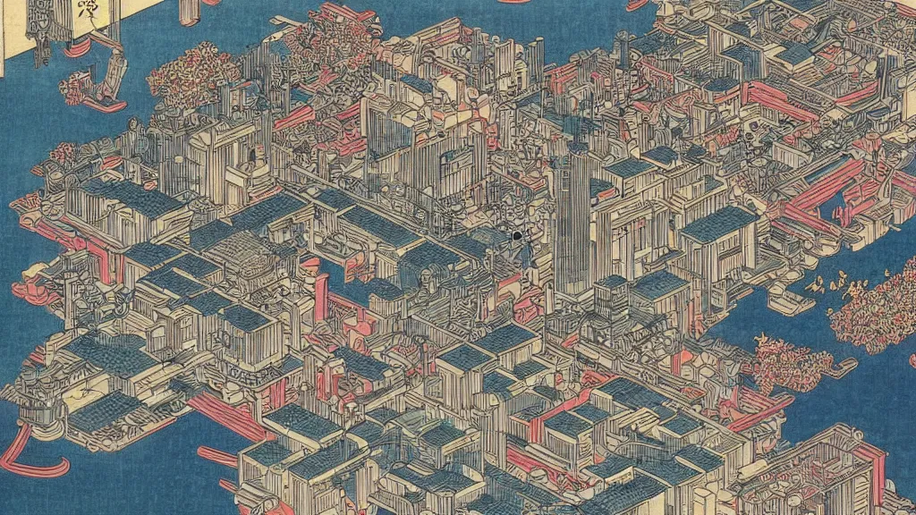 Image similar to futuristic japanese city, highly detailed beautiful ukiyo - e,