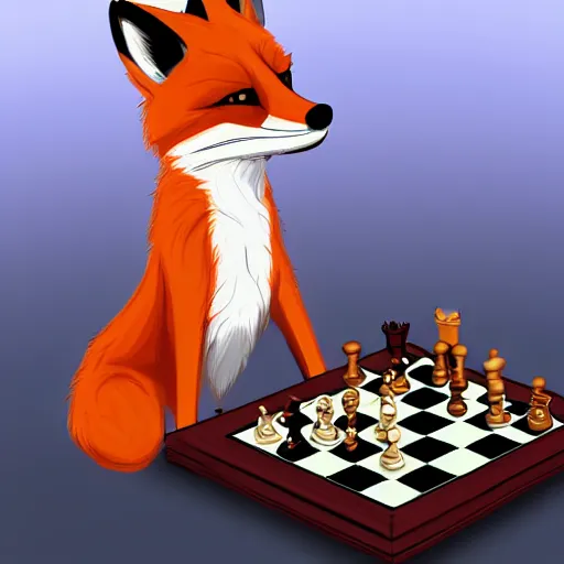 Image similar to A fox playing chess, facing the viewer, trending on FurAffinity, energetic, dynamic, digital art, highly detailed, FurAffinity, high quality, digital fantasy art, FurAffinity, favorite, character art