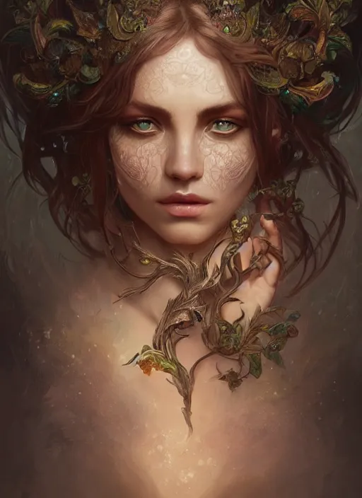 Prompt: up close portrait of a beautiful fae, d & d, face, fantasy, intricate, elegant, highly detailed, digital painting, artstation, concept art, smooth, sharp focus, 4 k uhd, illustration, art by artgerm and greg rutkowski and alphonse mucha