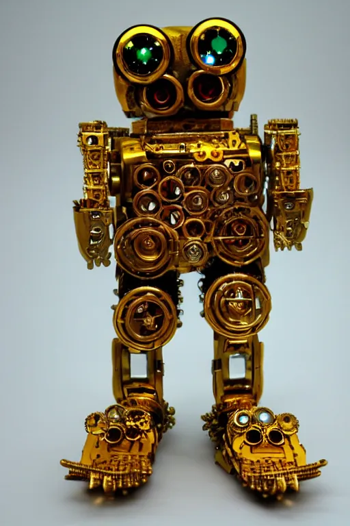 Image similar to robotic steampunk golden gem - encrusted owl sorcerer