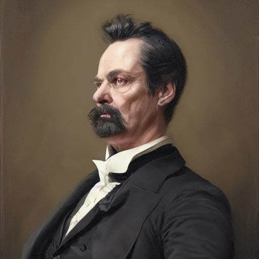 Prompt: portrait of a victorian politician wearing a waistcoat, victorian, cinematic lighting, detailed face, highly detailed, painting by greg rutkowski