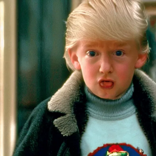 Image similar to donald trump as a child in home alone movie 4k