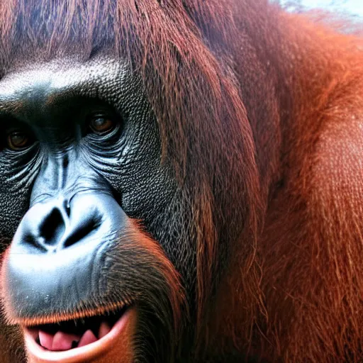 Image similar to orangutan and silverback gorilla hybrid animal real photo highly detailed