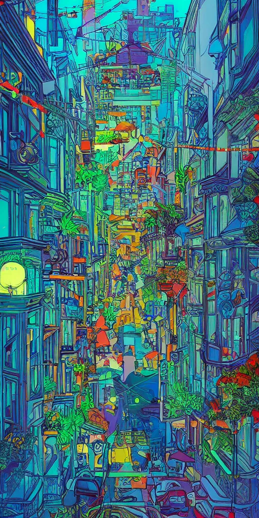 Prompt: the haight in san francisco an ultrafine detailed illustration by james jean, intricate linework, bright colorful colors, behance contest winner, vanitas, angular, altermodern, unreal engine 5 highly rendered, global illumination, radiant light, detailed and intricate environment