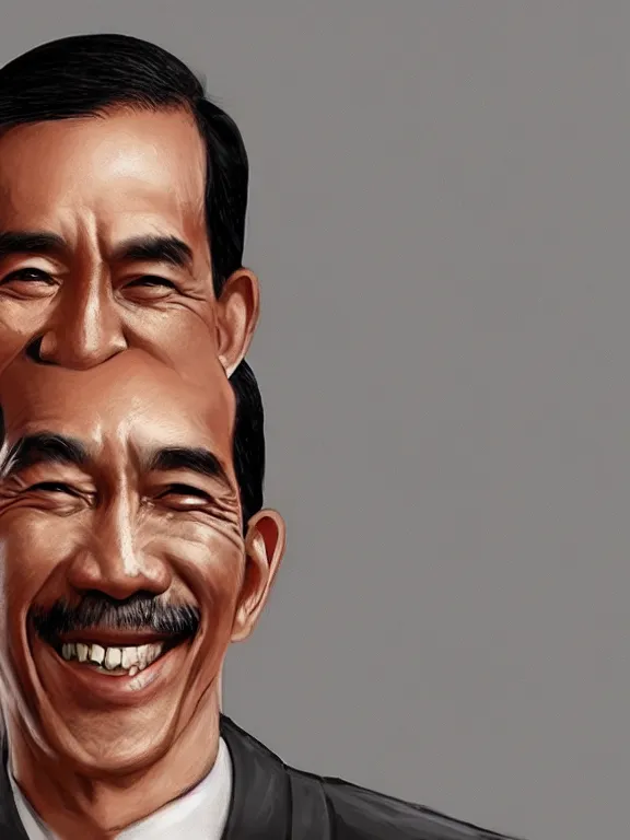 Prompt: photo of president joko widodo with simple smile and clean shaved, paint detailed digital artstation, portrait, hd 4 k, craig mullins