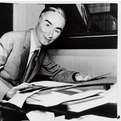 Image similar to photo of robert oppenheimer working as president