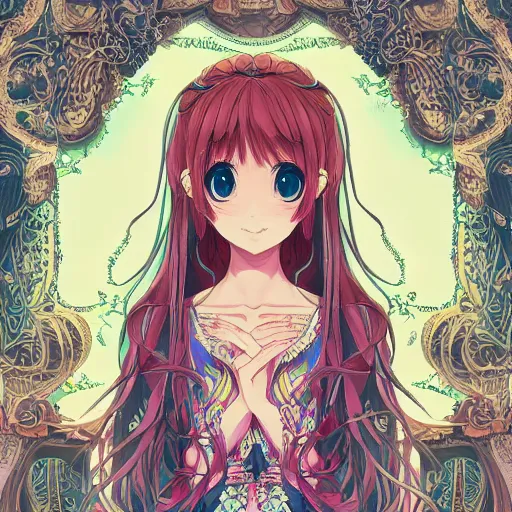 Image similar to the portrait of a beautiful and cute anime girl made up of peppers, an ultrafine detailed illustration by james jean, intricate linework, bright colors, final fantasy, behance contest winner, vanitas, angular, altermodern, unreal engine 5 highly rendered, global illumination, radiant light, detailed and intricate environment