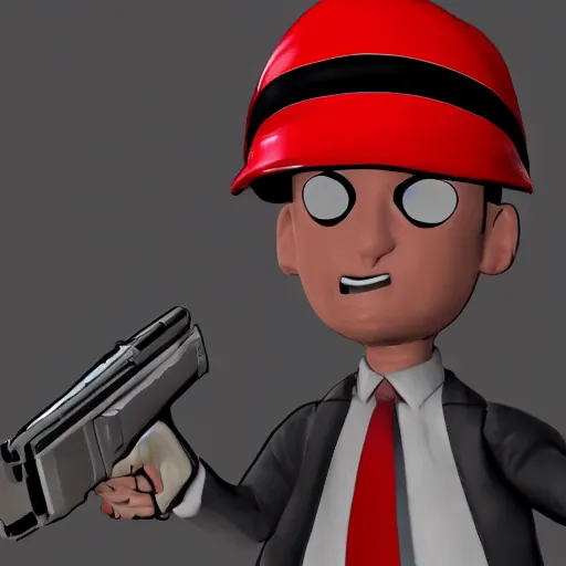 Image similar to agent 4 7 wearing a maga hat