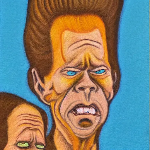 Prompt: an oil painting of beavis and butthead, pastel, art masterpiece, museum, on display