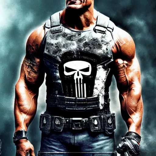 Image similar to Dwayne Johnson as the punisher digital art 4k detailed super realistic