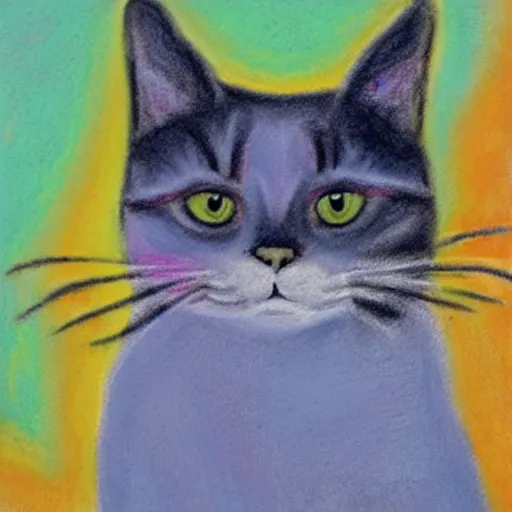 Prompt: happy cat using pastel painting