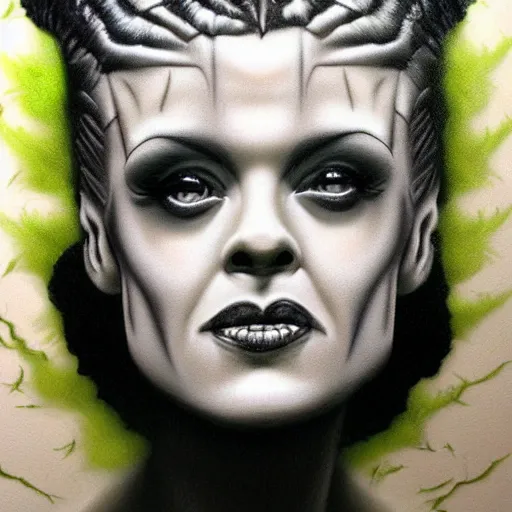 Prompt: realistic airbrush art bride of frankenstein c - 1 2. 0