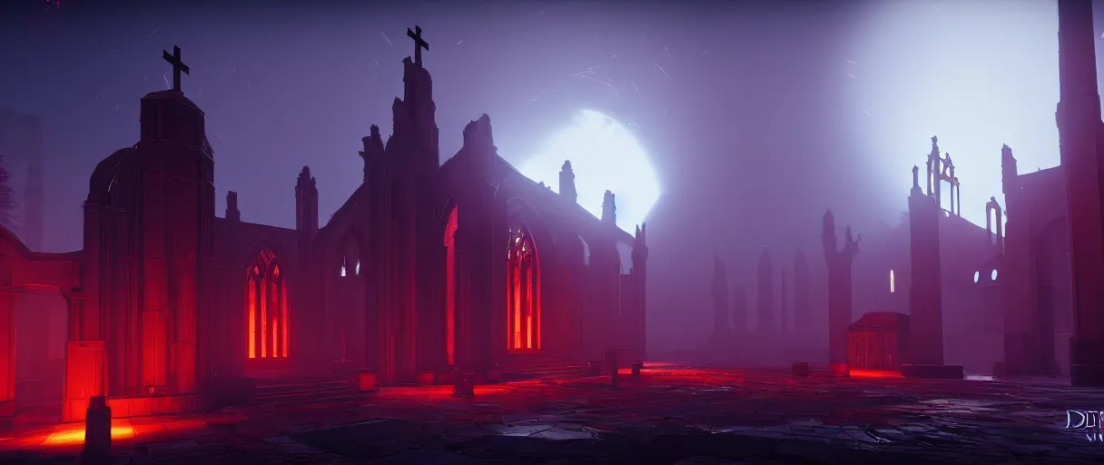 Image similar to symmetrical, centered, ancient church of worship with red shafts of light in destiny 2, foggy, liminal, dark, dystopian, beautiful architecture, abandoned, highly detailed 4 k 6 0 fps destiny 2 promotional poster image wallpaper, official image bungie website