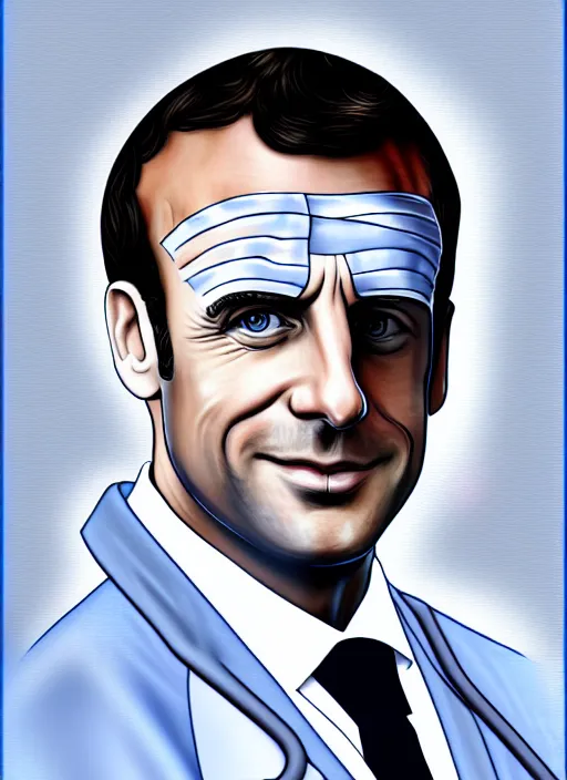 Image similar to french president emmanuel macron dressed as a surgeon, digital art