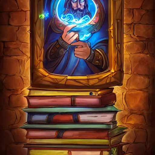 Prompt: magic library,hearthstone art coloring style, epic fantasy style art, fantasy epic digital art