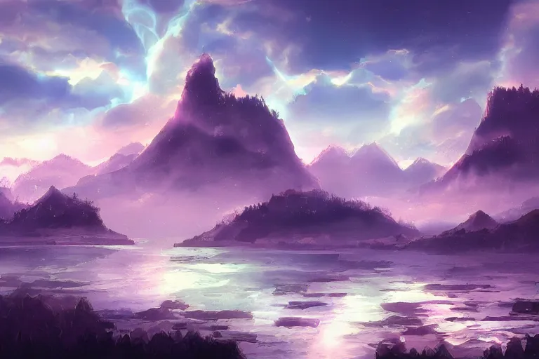 Image similar to mystical scenery , by Sakimori, digital art, pixiv scenery art