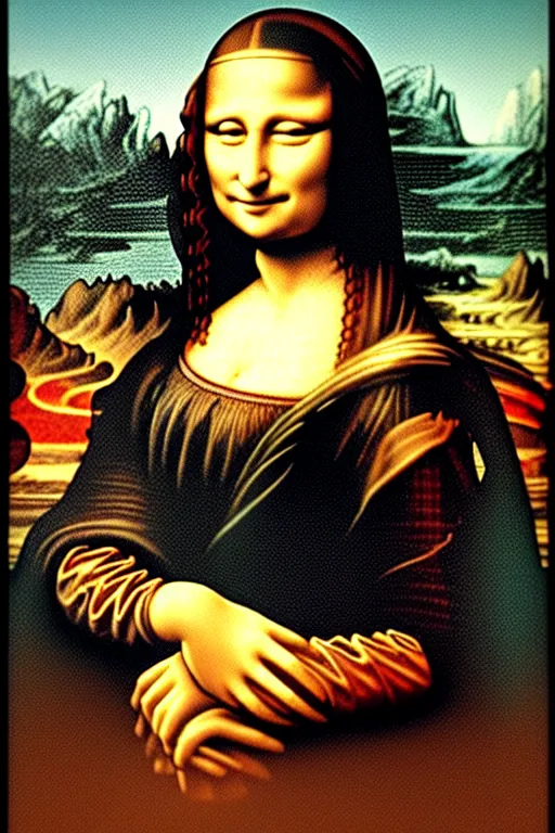 Image similar to a portrait of the mona lisa! created in mario paint ( published by nintendo for the super nintendo entertainment system in 1 9 9 2 )