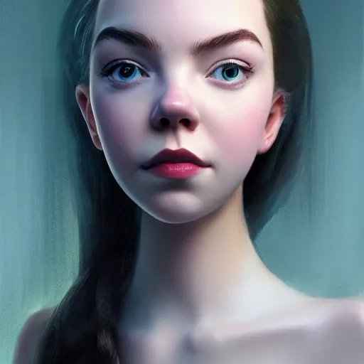 Image similar to a portrait of anya taylor - joy as a pixar character, beautiful, elegant, extremely detailed digital art, trending on artstation hyper realistic matte painting, by wlop, artgerm