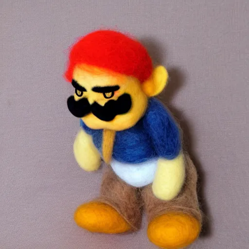 Image similar to a needle felted wario, needle felting art.