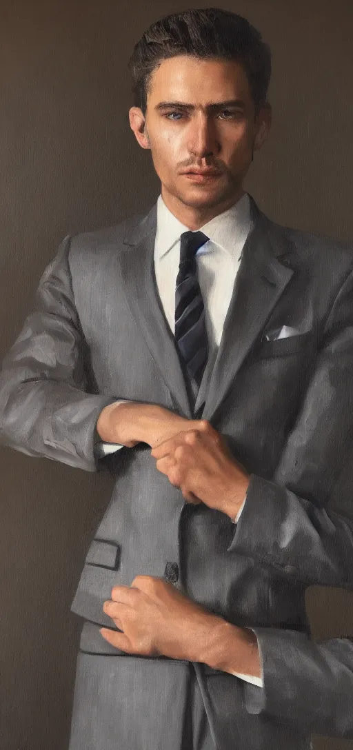 Image similar to a very high resolution photo of a man wearing a suit oil painting, digital art trending on artstation. hq 8 k.