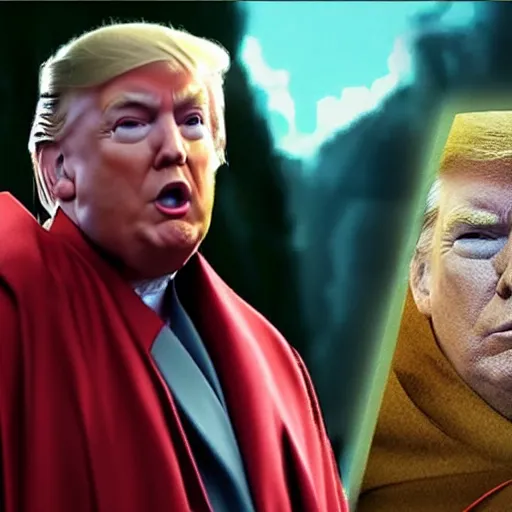 Image similar to A film still of Donald Trump a as Jedi king realistic,detailed