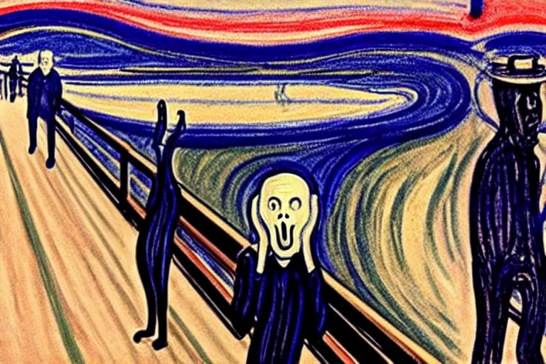 Prompt: Edvard Munch's 'kanye west in the style of the scream', painting, expressionism, music notes, music notes