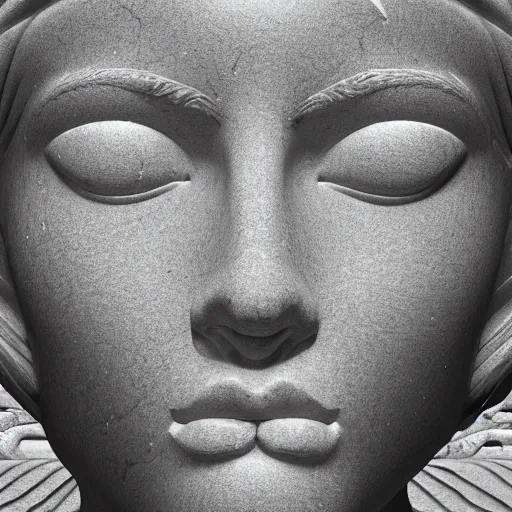 Prompt: marble goddess face, intricate, detailed, 4 k, octane render, black and white, intricate background