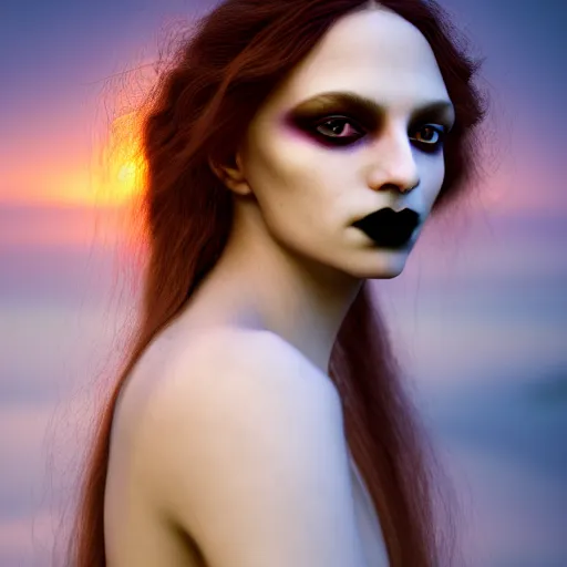 Image similar to photographic portrait of a stunningly beautiful gothic hermetic order of the golden dawn female in soft dreamy light at sunset, contemporary fashion shoot, by edward robert hughes, annie leibovitz and steve mccurry, david lazar, jimmy nelsson, breathtaking, 8 k resolution, extremely detailed, beautiful, establishing shot, artistic, hyperrealistic, beautiful face, octane render