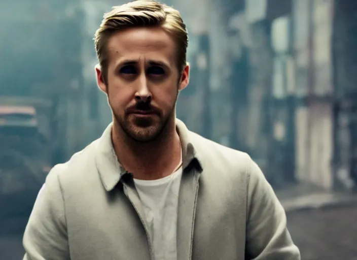 Image similar to ryan gosling in a still from animated horror movie, animated movie shot, extremly high quality, uhd, 4 k, cinematic lighting