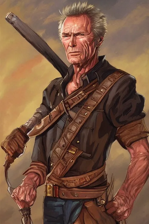 Prompt: clint eastwood portrait as a dnd character fantasy art.