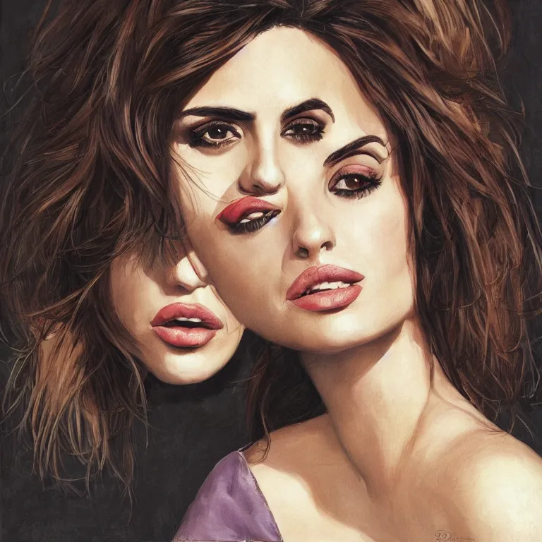 Image similar to Portrait of Penélope Cruz Sánchez in style of Etam Cru