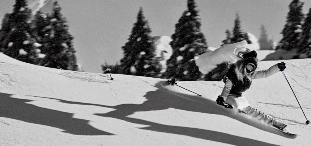 Prompt: beyonce skiing down a snow slope in a 1 9 5 0 s cartoon