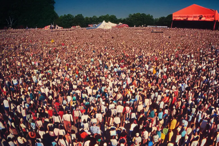 Prompt: Photograph of the largest music festival in the world, 35mm film, 1993